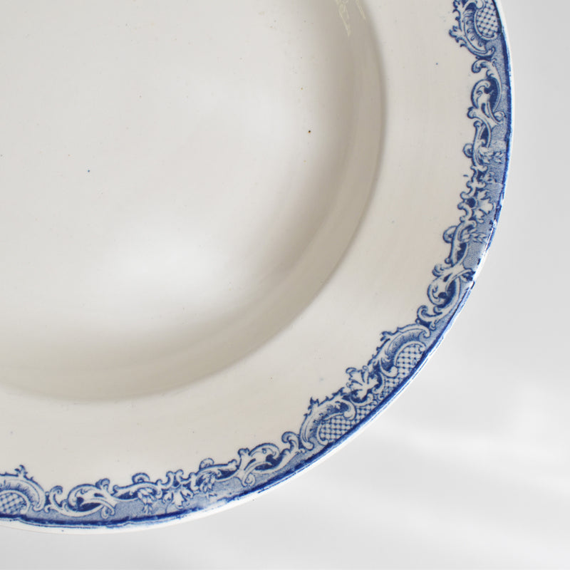 Antique Deep Plate, Sarreguemines Fontanges Blue E