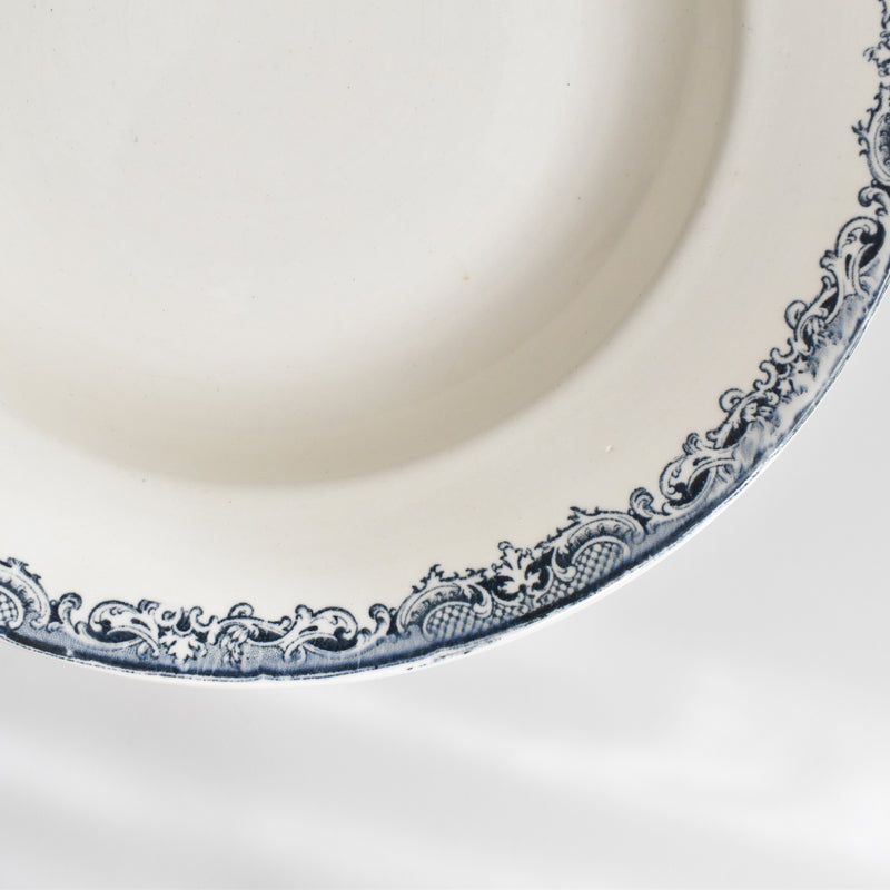 Antique Deep Plate, Sarreguemines Fontanges, Dark Blue C
