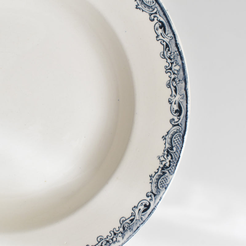 Antique Deep Plate, Sarreguemines Fontanges, Dark Blue C