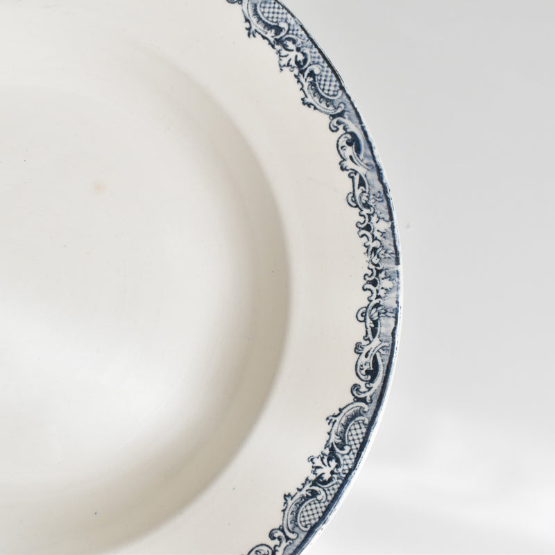 Antique Deep Plate, Sarreguemines Fontanges, Dark Blue C
