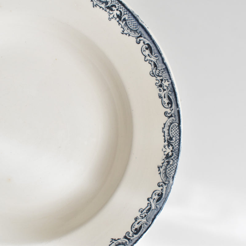 Antique Deep Plate, Sarreguemines Fontanges, Dark Blue C