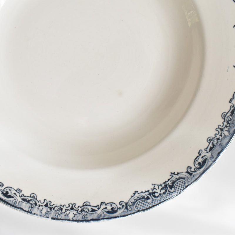 Antique Deep Plate, Sarreguemines Fontanges, Dark Blue C