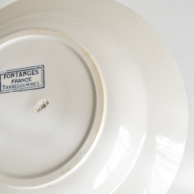 Antique Deep Plate, Sarreguemines Fontanges, Dark Blue C