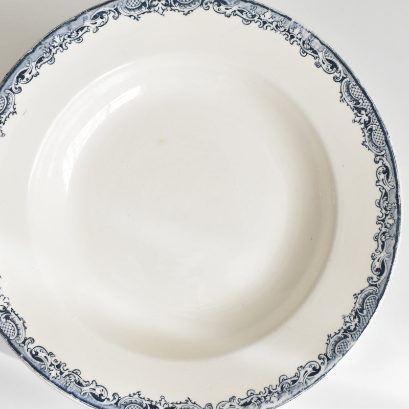 Antique Deep Plate, Sarreguemines Fontanges, Dark Blue C