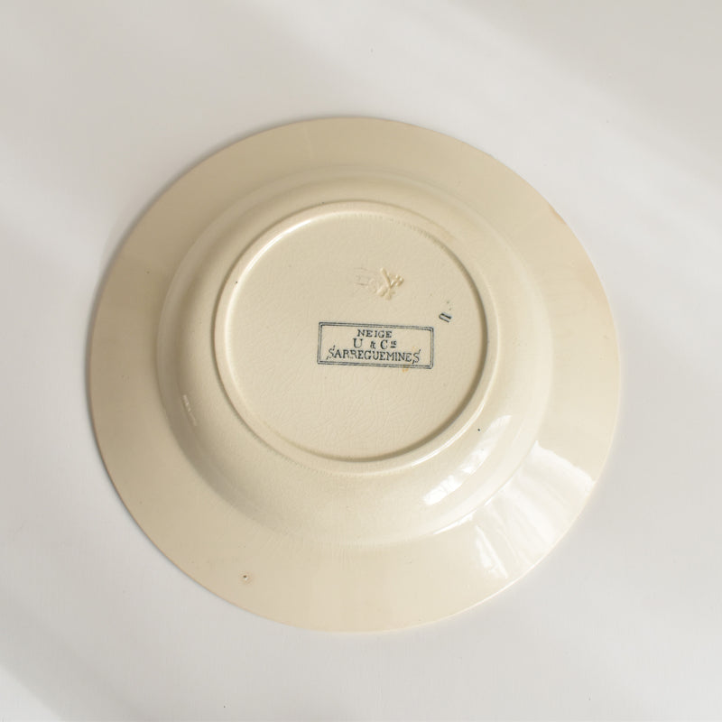 Antique Deep Plate U&C Sarreguemines Neige A