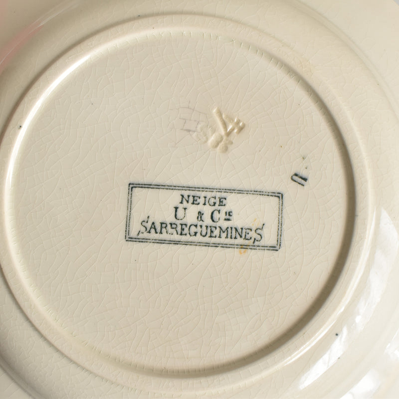 Antique Deep Plate U&C Sarreguemines Neige A