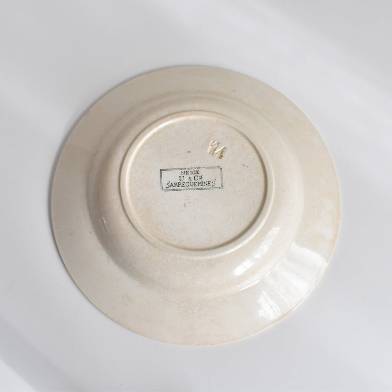 Antique Deep Plate U&C Sarreguemines Neige B