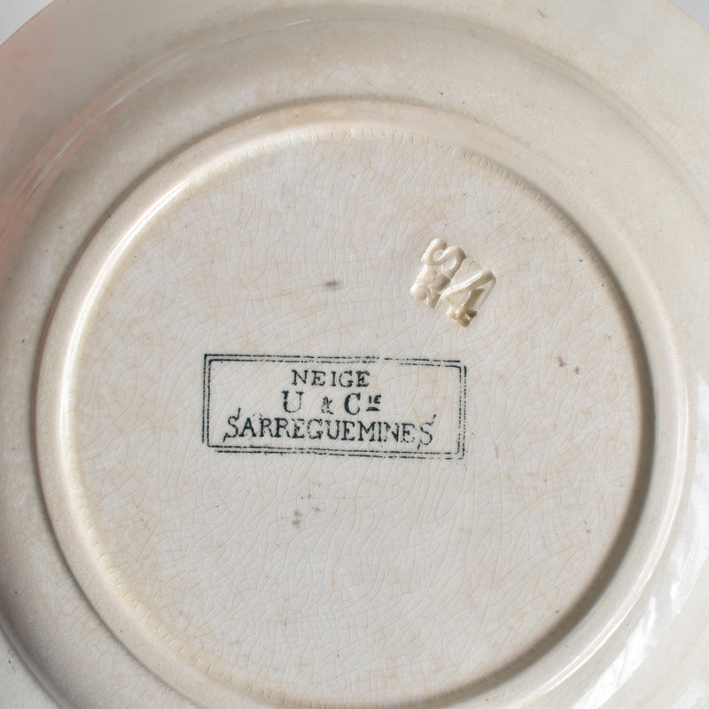 Antique Deep Plate U&C Sarreguemines Neige B