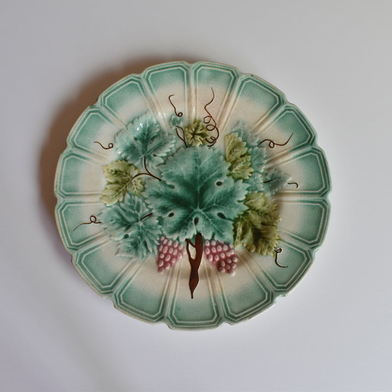 Antique Dessert Plate, Sarreguemines Barbotine "Vignes A"