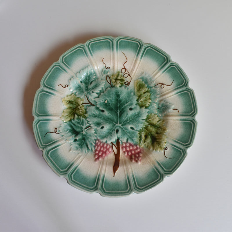 Antique Dessert Plate Sarreguemines Barbotine Vignes B