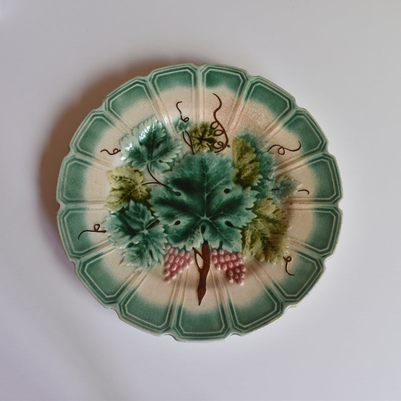 Antique Dessert Plate Sarreguemines Barbotine Vignes C