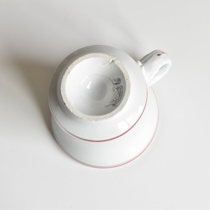 Antique Cup & Saucer, Sarreguemines Brûlot, Red D