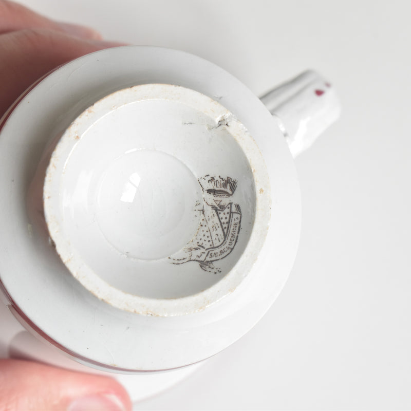 Antique Cup & Saucer, Sarreguemines Brûlot, Red D