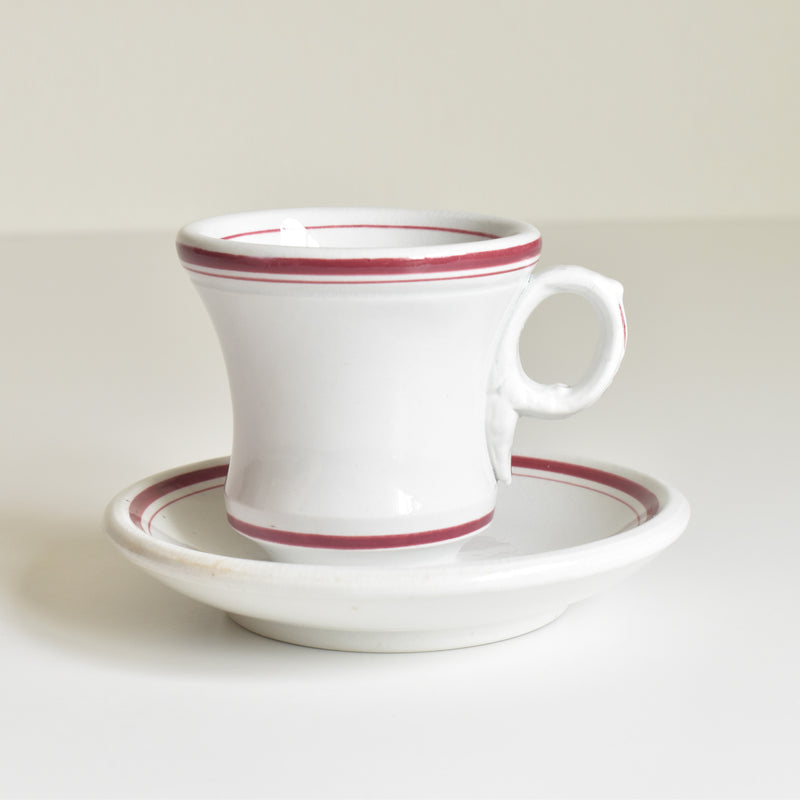 Antique Cup & Saucer, Sarreguemines Brûlot, Red D