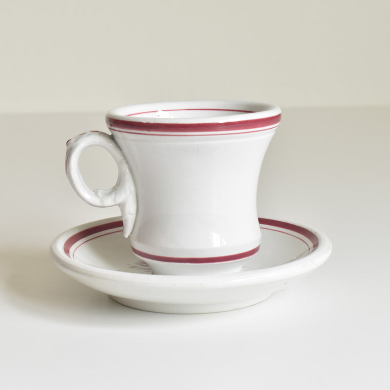 Antique Cup & Saucer, Sarreguemines Brûlot, Red D