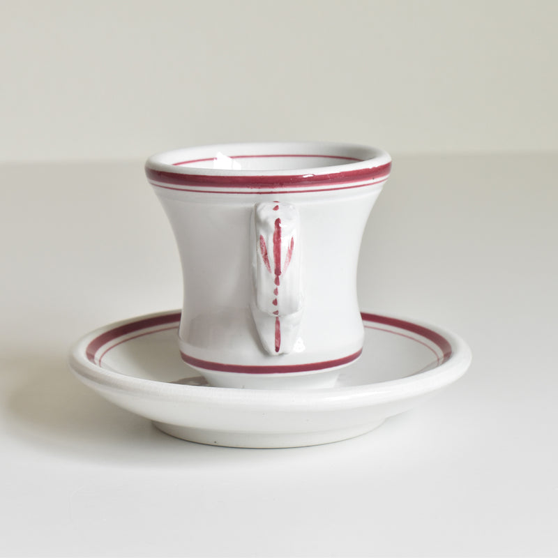 Antique Cup & Saucer, Sarreguemines Brûlot, Red D