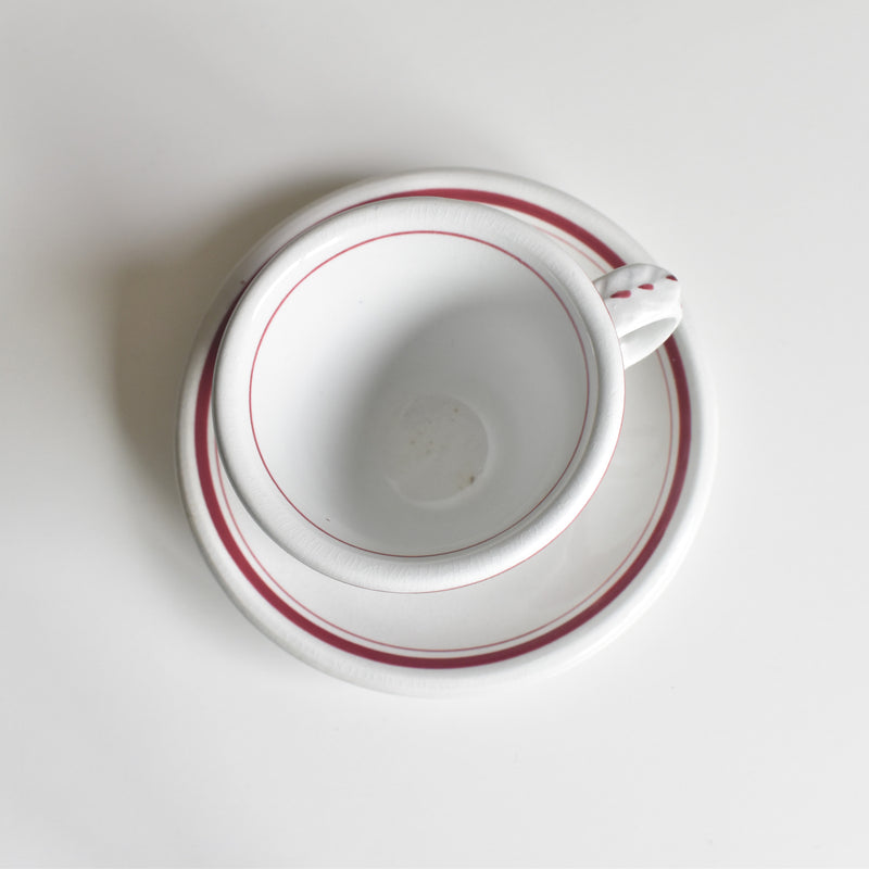Antique Cup & Saucer, Sarreguemines Brûlot, Red D