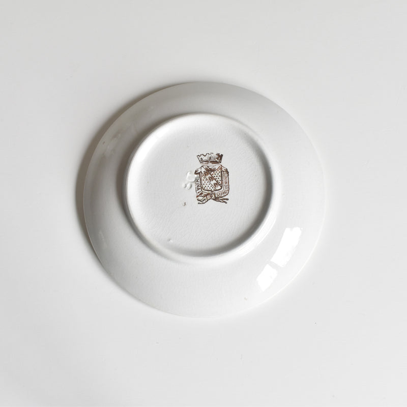 Antique Cup & Saucer, Sarreguemines Brûlot, Red D