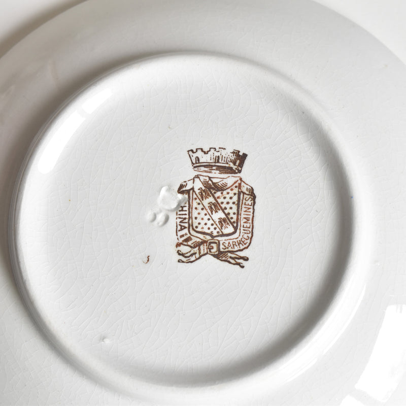 Antique Cup & Saucer, Sarreguemines Brûlot, Red D