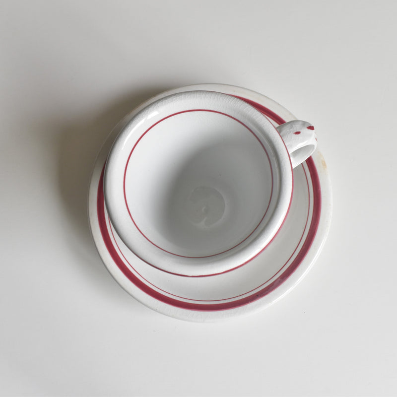 Antique Cup & Saucer Sarreguemines Brûlot Red E