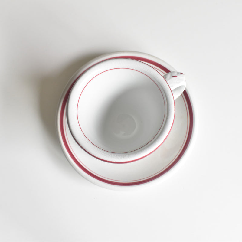 Antique cup & saucer, Sarreguemines Brûlot Red F
