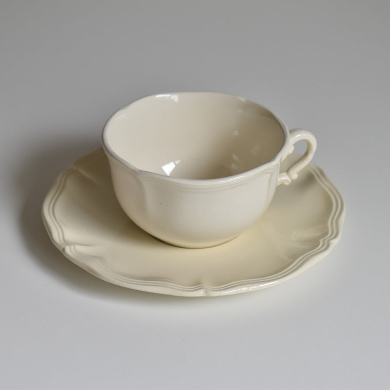 Vintage Chocolate Cup & Saucer Digoin & Sarreguemines Ivoire Petal Rim A