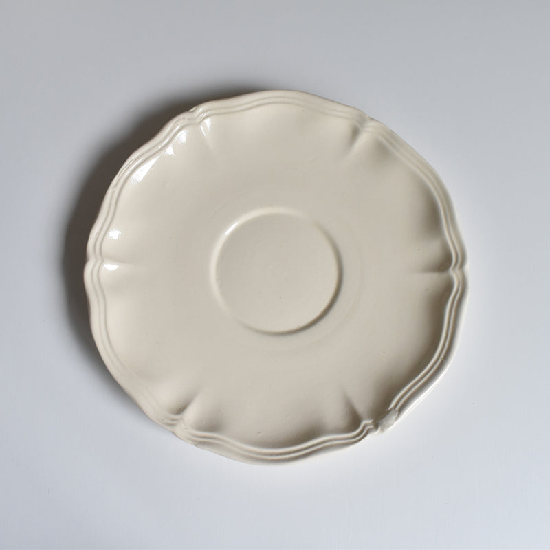 Vintage Chocolate Cup and Saucer, Digoin & Sarreguemines, Ivoire, Scalloped Rim A