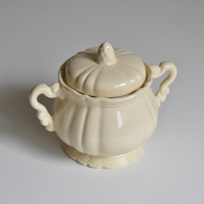 Vintage Sugar Pot Digoin & Sarreguemines Ivoire Floral Rim