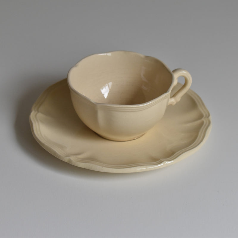Vintage Cup & Saucer: Digoin & Sarreguemines, Ivoire, Flower Rim
