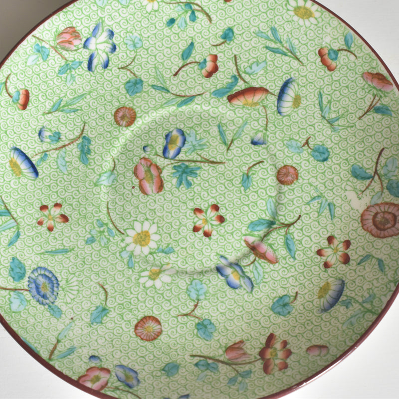Antique Cup & Saucer Sarreguemines Green 777