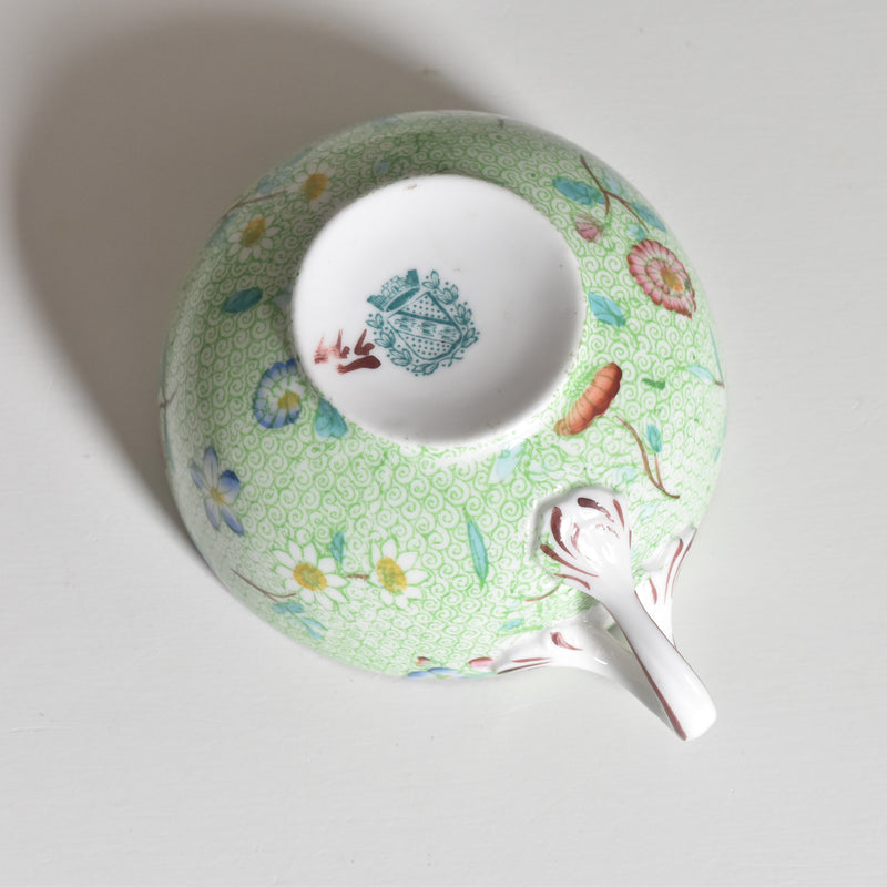 Antique Cup & Saucer Sarreguemines Green 777
