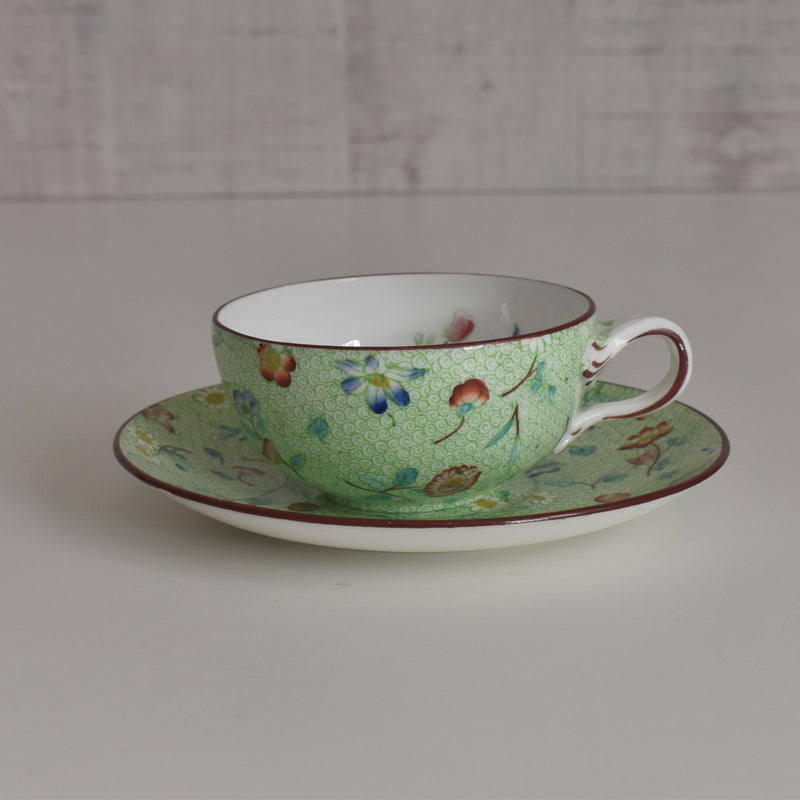 Antique Cup & Saucer Sarreguemines Green 777