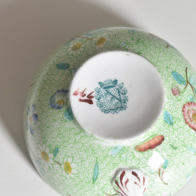 Antique Cup & Saucer Sarreguemines Green 777
