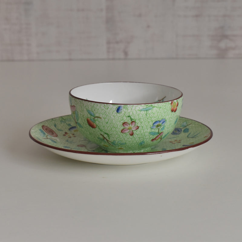 Antique Cup & Saucer Sarreguemines Green 777