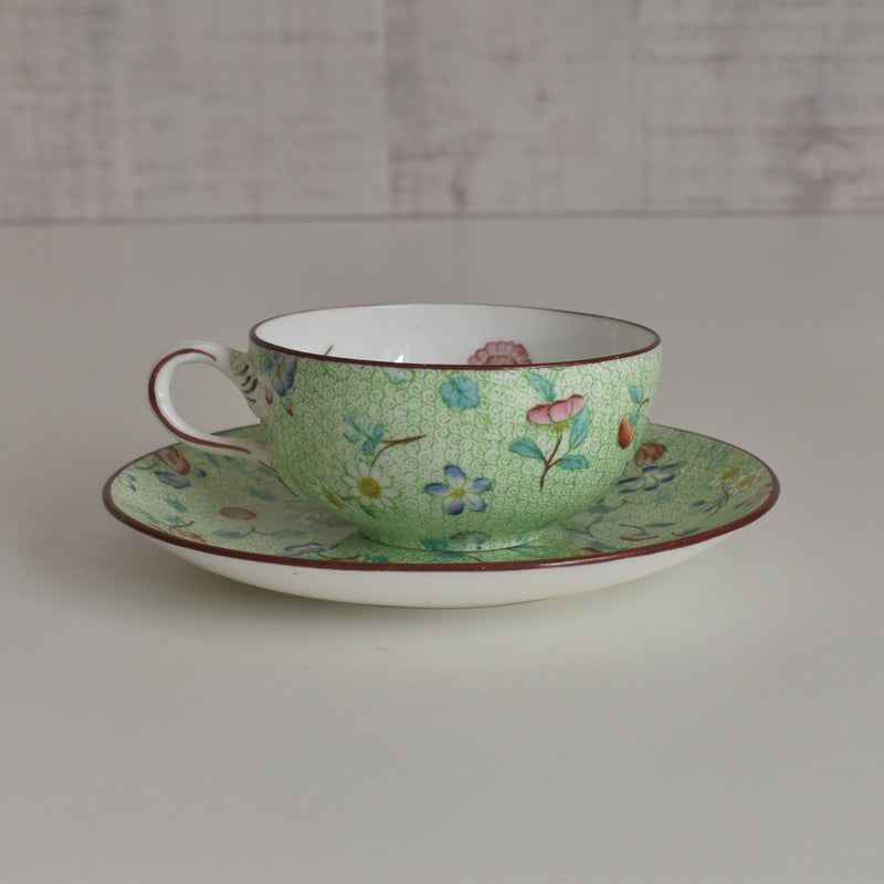 Antique Cup & Saucer Sarreguemines Green 777