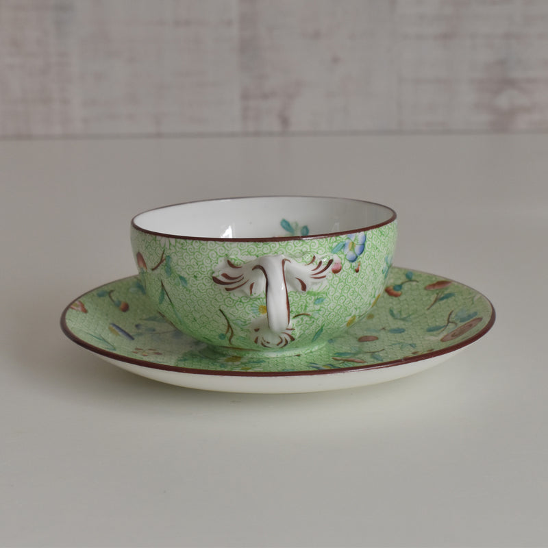 Antique Cup & Saucer Sarreguemines Green 777