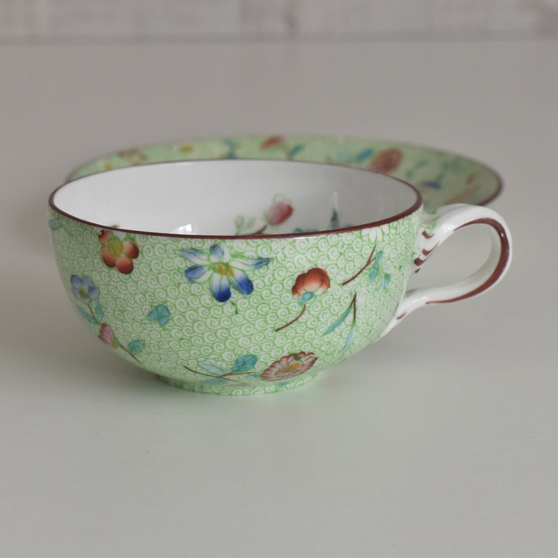 Antique Cup & Saucer Sarreguemines Green 777