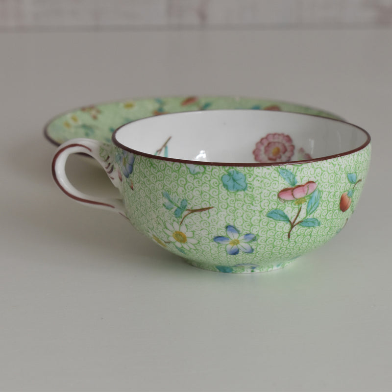 Antique Cup & Saucer Sarreguemines Green 777