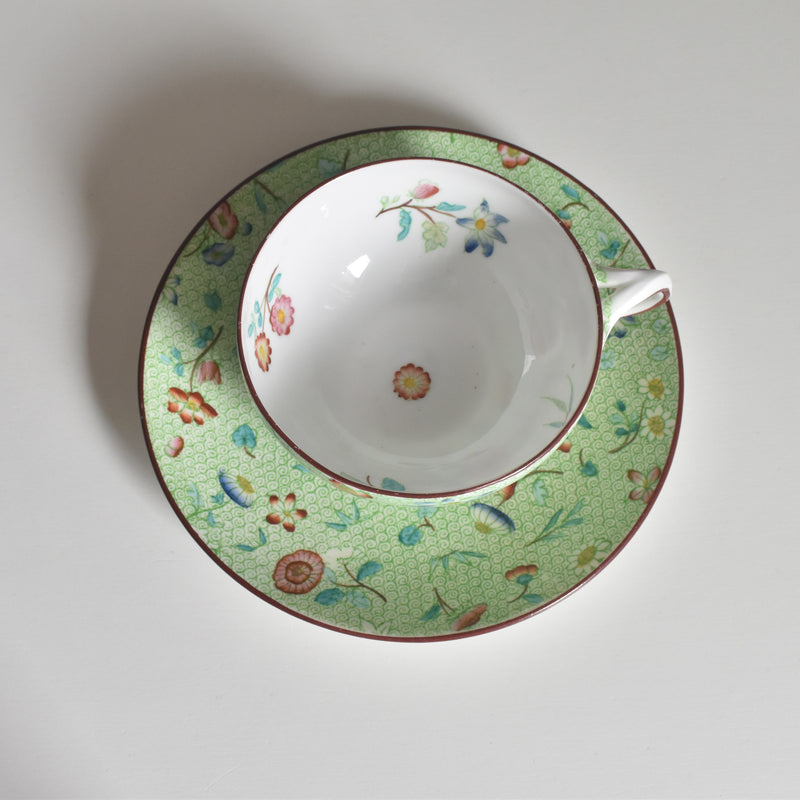 Antique Cup & Saucer Sarreguemines Green 777