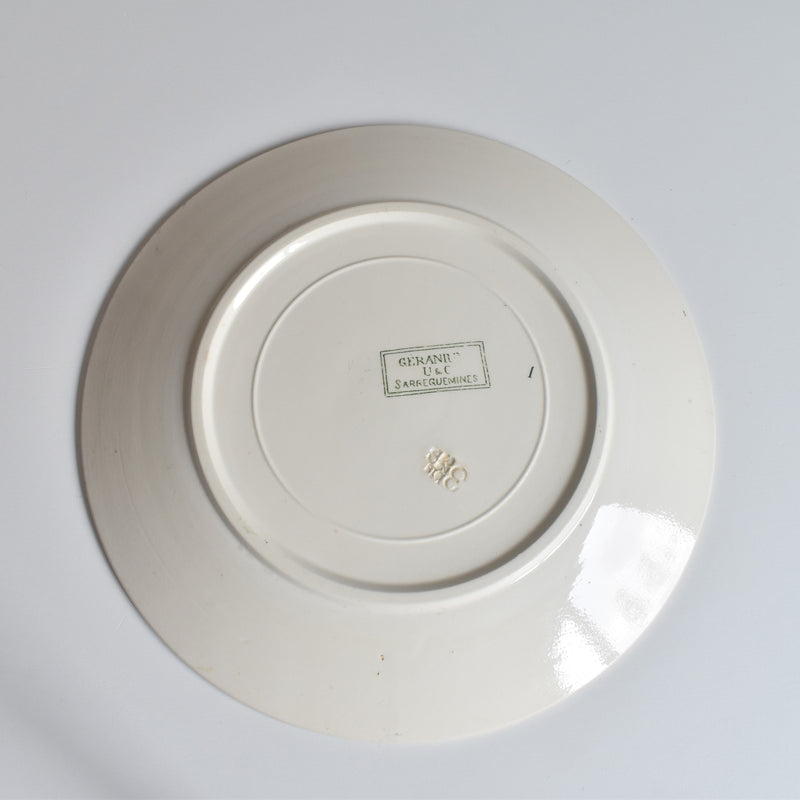 Antique Plate, U&C Sarreguemines, Géranium A