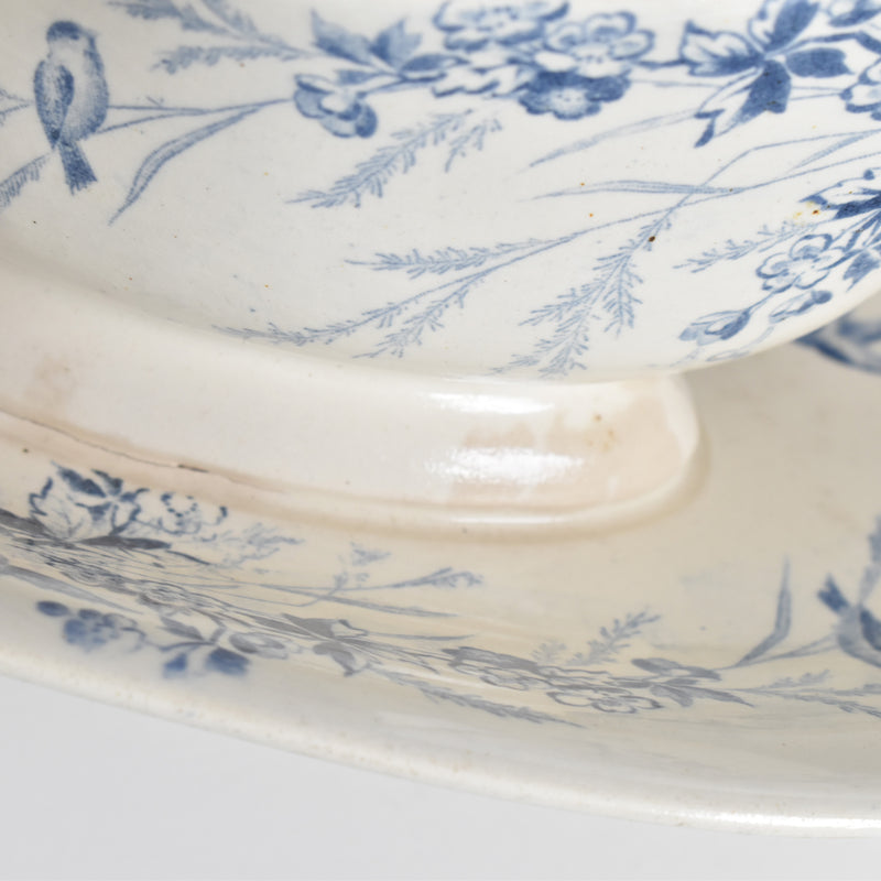 Antique Creil et Montereau Sauce Boat, "Linotte"