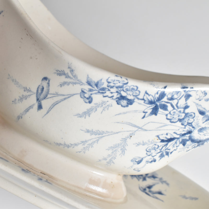 Antique Creil et Montereau Sauce Boat, "Linotte"