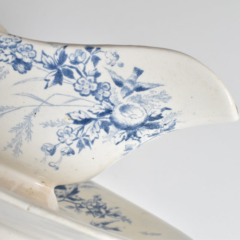 Antique Creil et Montereau Sauce Boat, "Linotte"