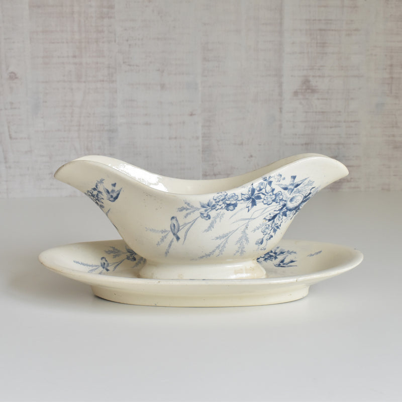Antique Creil et Montereau Sauce Boat, "Linotte"