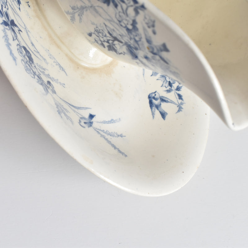 Antique Creil et Montereau Sauce Boat, "Linotte"