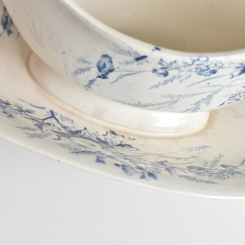 Antique Creil et Montereau Sauce Boat, "Linotte"