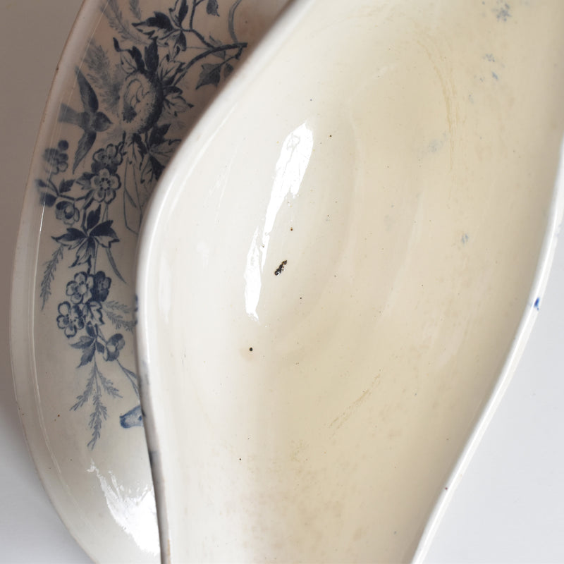 Antique Creil et Montereau Sauce Boat, "Linotte"