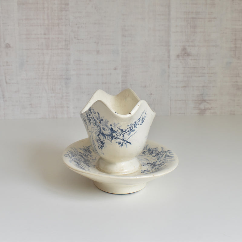 Antique Creil et Montereau Sauce Boat, "Linotte"