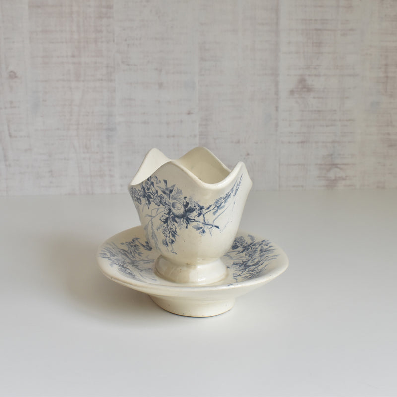 Antique Creil et Montereau Sauce Boat, "Linotte"
