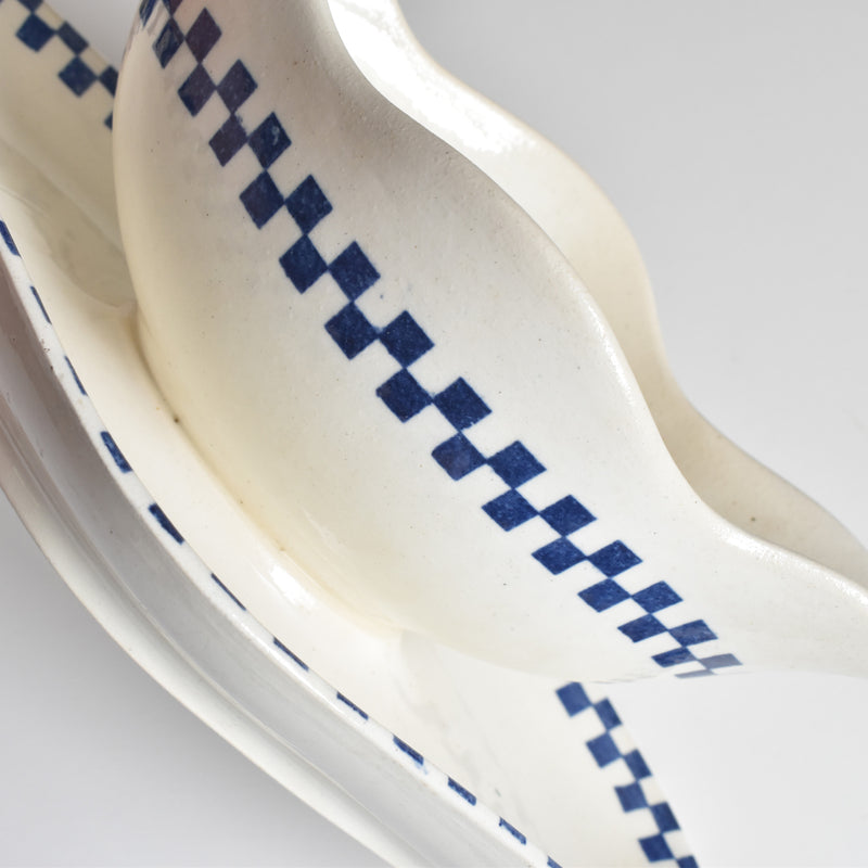 Antique Sauce Boat Sarreguemines Damier